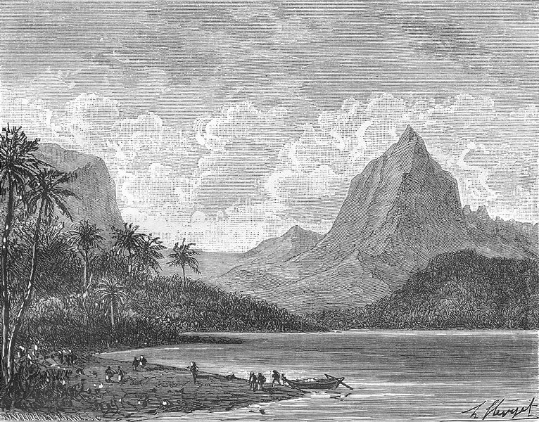 POLYNESIA. Oceanie. Baie de Papeete 1884 old antique vintage print picture