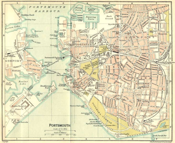 Associate Product HANTS. Portsmouth Town Plan 1924 old vintage map chart