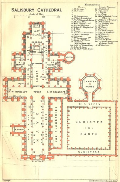 Associate Product WILTS. Salisbury cathedral 1924 old vintage map plan chart