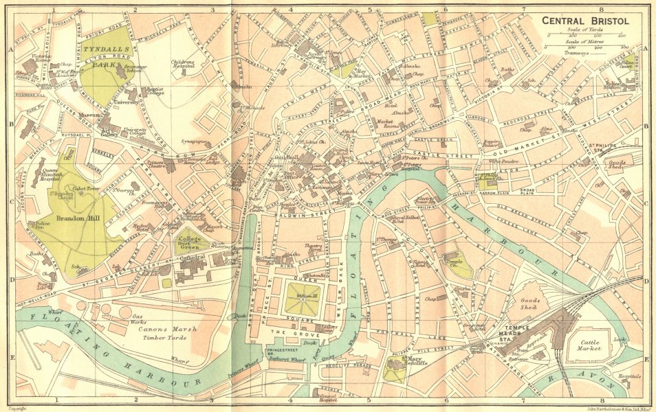 Associate Product GLOS. Central Bristol Town Plan 1924 old vintage map chart