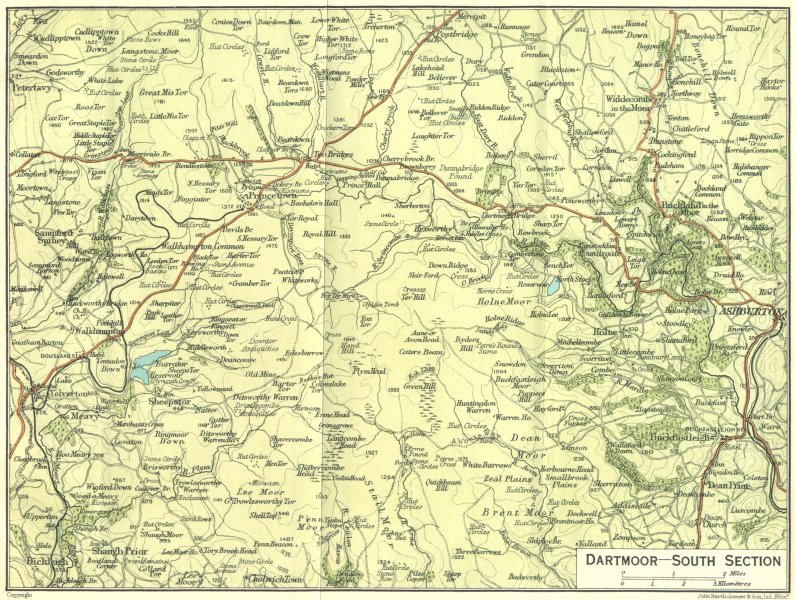 Associate Product DEVON. Dartmoor-south 1924 old vintage map plan chart
