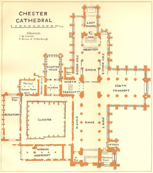 Associate Product CHESHIRE. Chester cathedral 1924 old vintage map plan chart