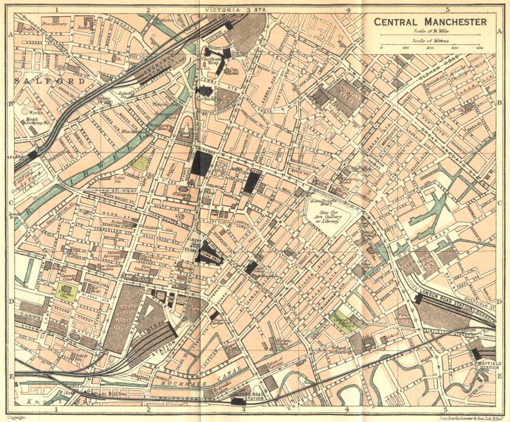 Associate Product LANCS. Central Manchester Town Plan 1924 old vintage map chart