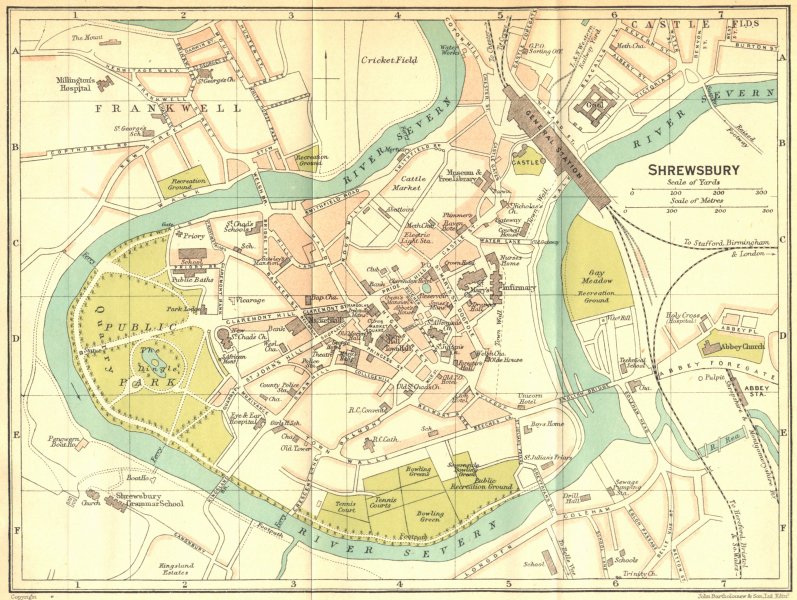 SHROPS. Shrewsbury Town Plan 1924 old vintage map chart