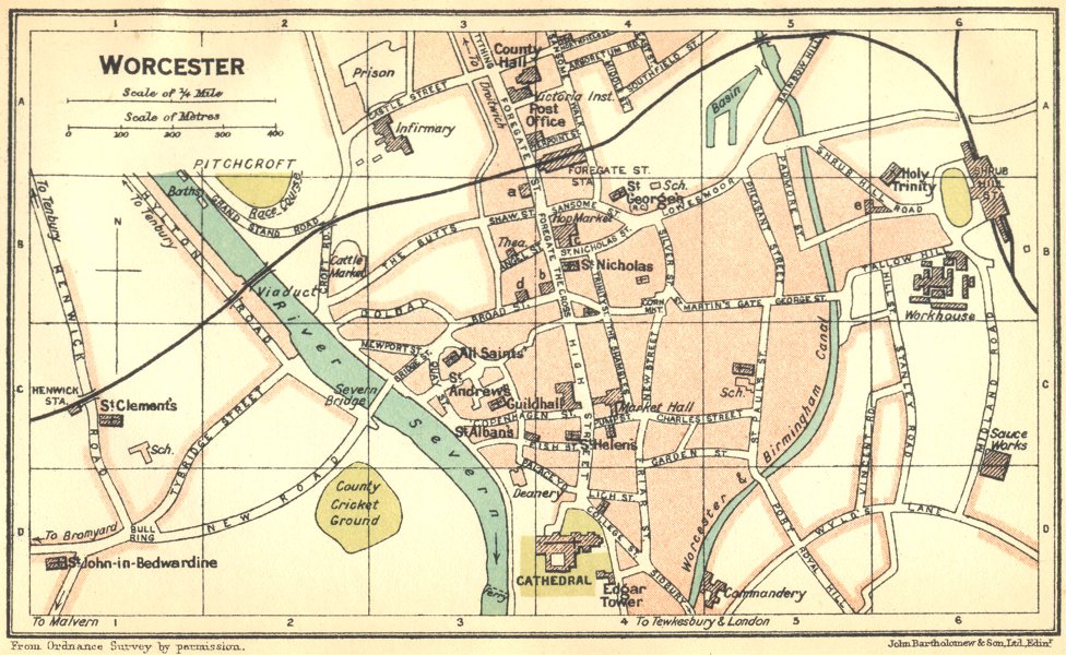 WORCS. Worcester Town Plan 1924 old vintage map chart