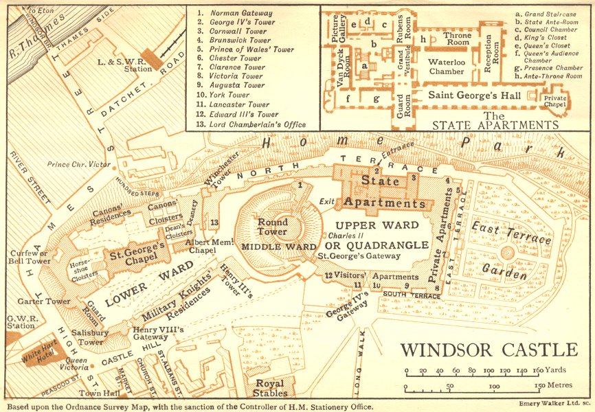 Associate Product BERKS. Windsor Castle 1924 old vintage map plan chart