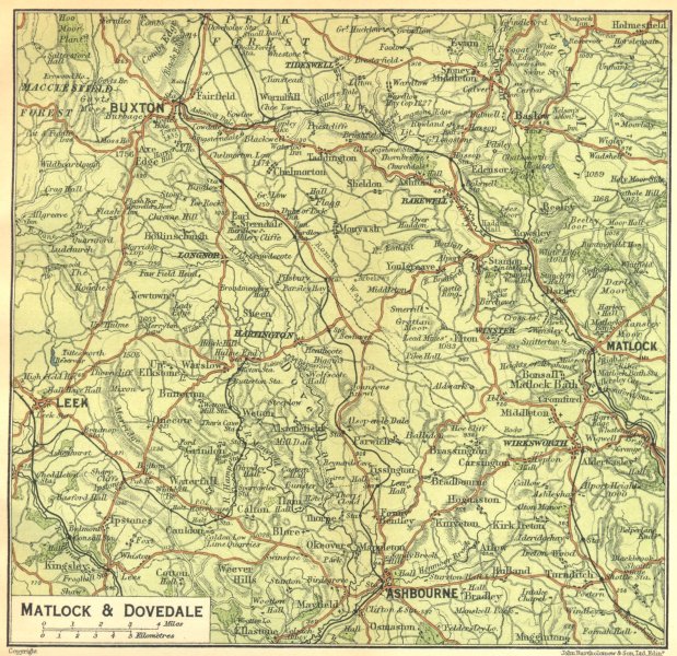 Associate Product DERBYS. Matlock & Dovedale 1924 old vintage map plan chart