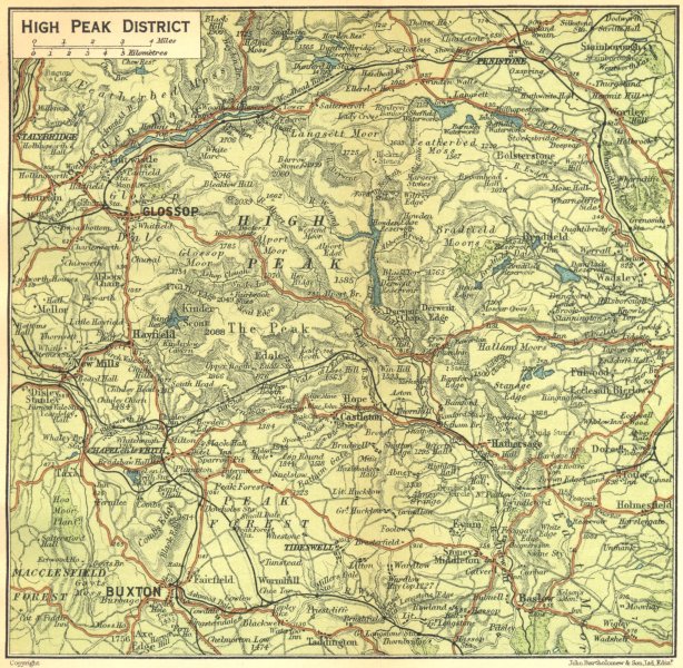 Associate Product DERBYS. High Peak District 1924 old vintage map plan chart