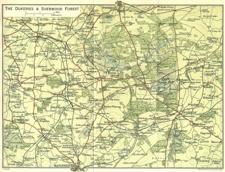 Associate Product NOTTS. Dukeries & Sherwood Forest 1924 old vintage map plan chart