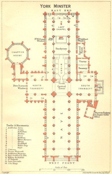 Associate Product YORKS. York Minster 1924 old vintage map plan chart
