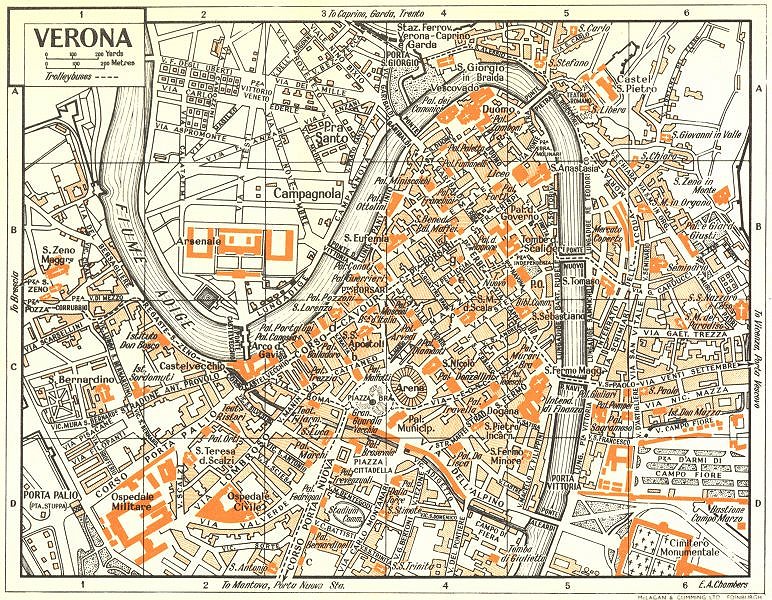Associate Product VERONA town/city plan. Italy 1953 old vintage map chart