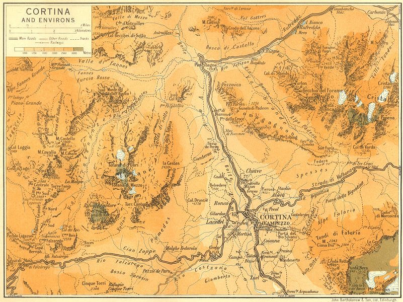 Associate Product Cortina and Environs. Dolomites 1953 old vintage map plan chart