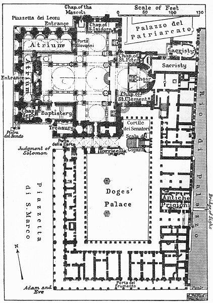 St. Mark's and the Doges' Palace. Floor plan. Venice 1953 old vintage map