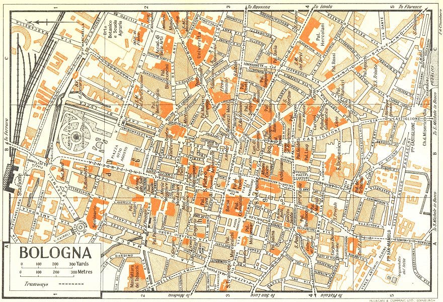 BOLOGNA town/city plan. Italy 1953 old vintage map chart