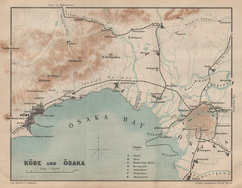 JAPAN. Kobe & Osaka 1907 old antique vintage map plan chart