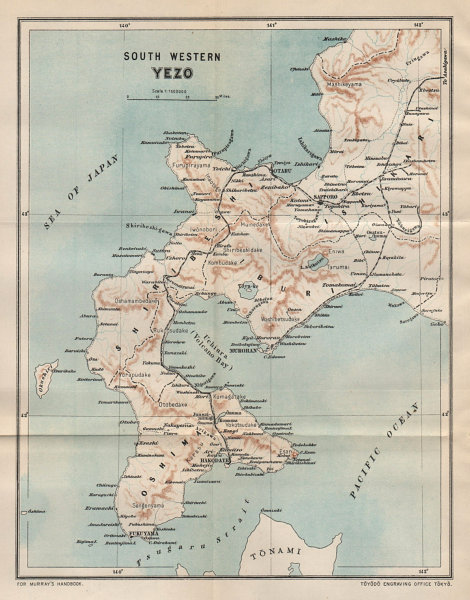 JAPAN. Yezo(Hokkaido); south west 1907 old antique vintage map plan chart
