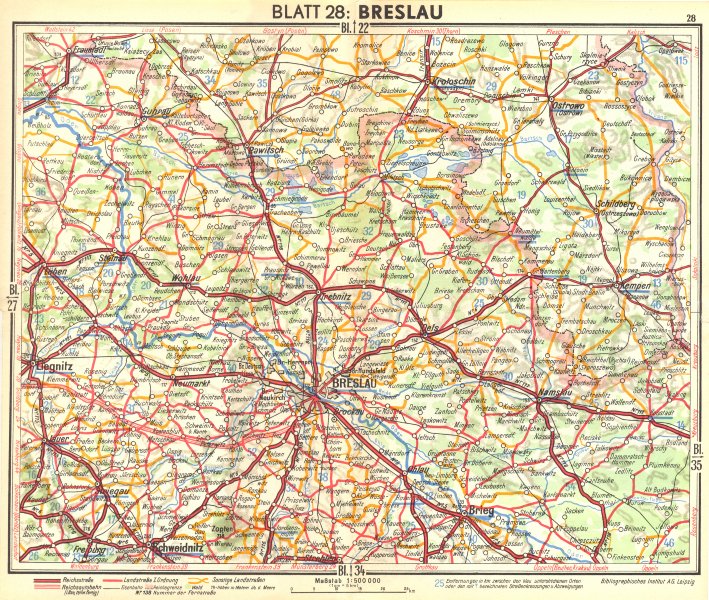 POLAND. Wrocław 1936 old vintage map plan chart