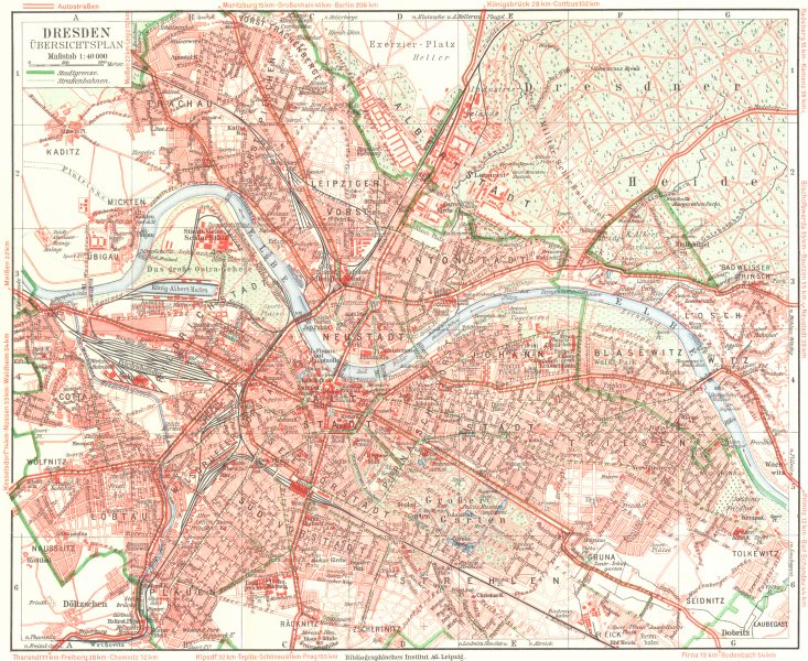 GERMANY. Dresden Ubersichtsplan 1936 old vintage map chart
