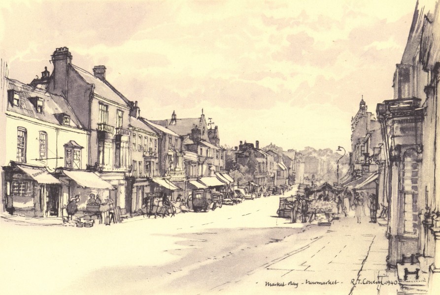 NEWMARKET. High Street, on a Tuesday. Suffolk. By Raymond T Cowern 1947 print