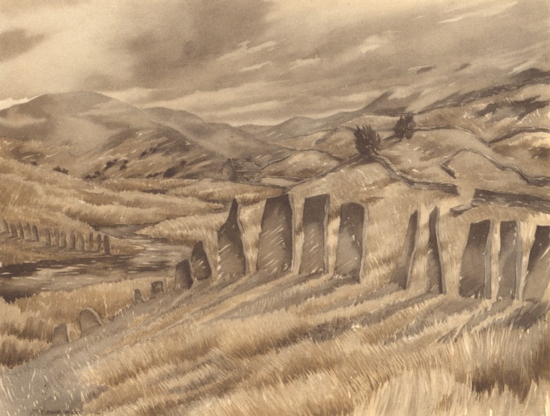 ABERGYNOLWYN. Slate Fences. Wales. By Mildred E Eldridge 1948 old print