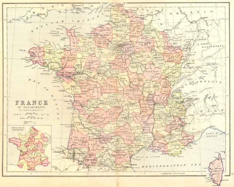 FRANCE. Departments 1870 old antique vintage map plan chart