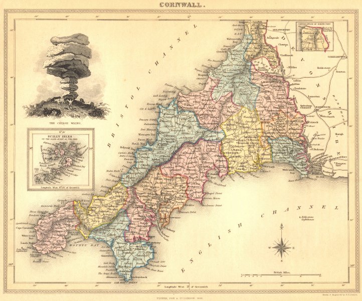 Associate Product CORNWALL MAP. inc. the Scilly Isles. Inset. Cheese Wring (Bodmin Moor) 1831