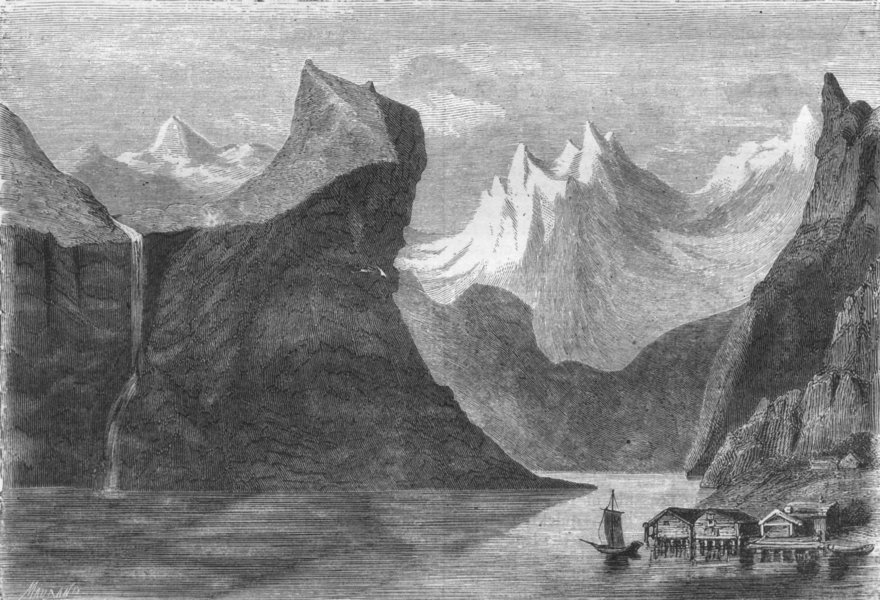 NORWAY. Sis Fiord 1871 old antique vintage print picture
