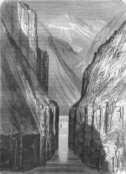 NORWAY. Fiord of Gudvangen 1871 old antique vintage print picture