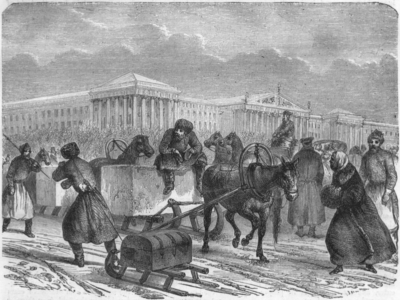 RUSSIA. St Petersburg. Ice Sledges 1871 old antique vintage print picture