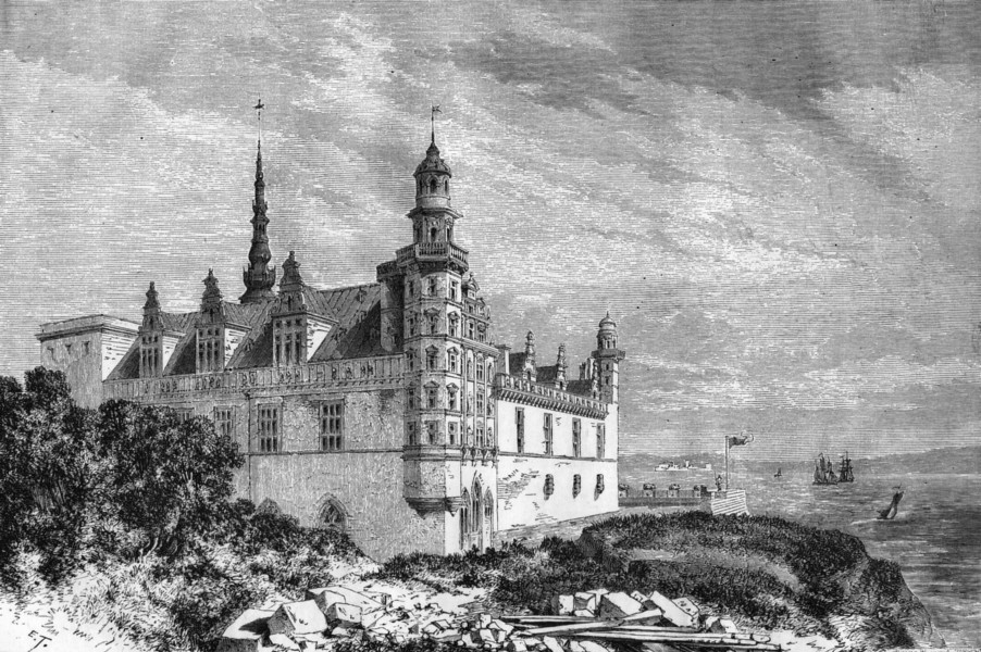 DENMARK. Castle of Kronborg, Sound 1871 old antique vintage print picture