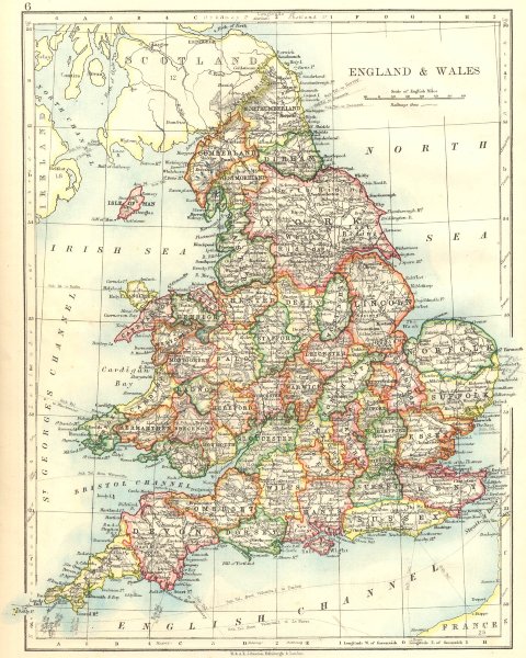 Associate Product ENGLAND AND WALES. Counties. Westmoreland. Telegraph cables. JOHNSTON 1899 map