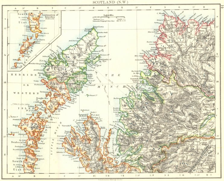 Associate Product HEBRIDES. Skye Harris Lewis Uist Cromarty Highlands Scotland. JOHNSTON 1899 map