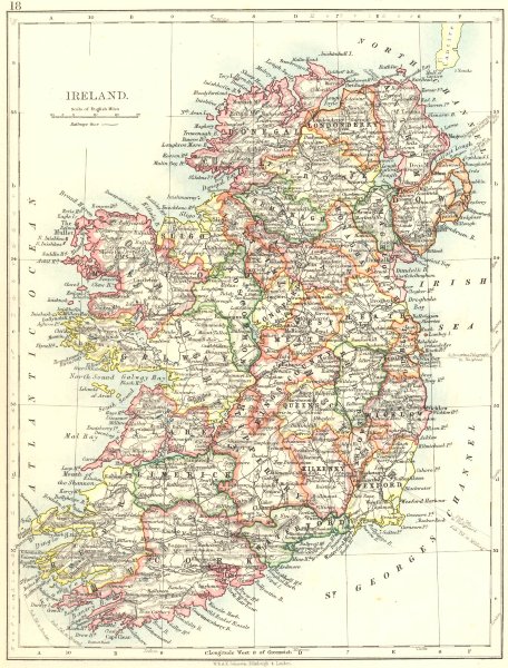 Associate Product IRELAND. Showing counties. Undersea telegraph cables. JOHNSTON 1899 old map