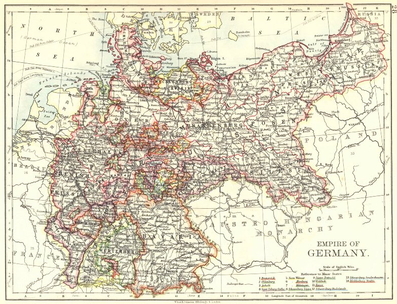 Associate Product EMPIRE OF GERMANY. States. Prussia Bavaria Alsace Lorraine. JOHNSTON 1899 map