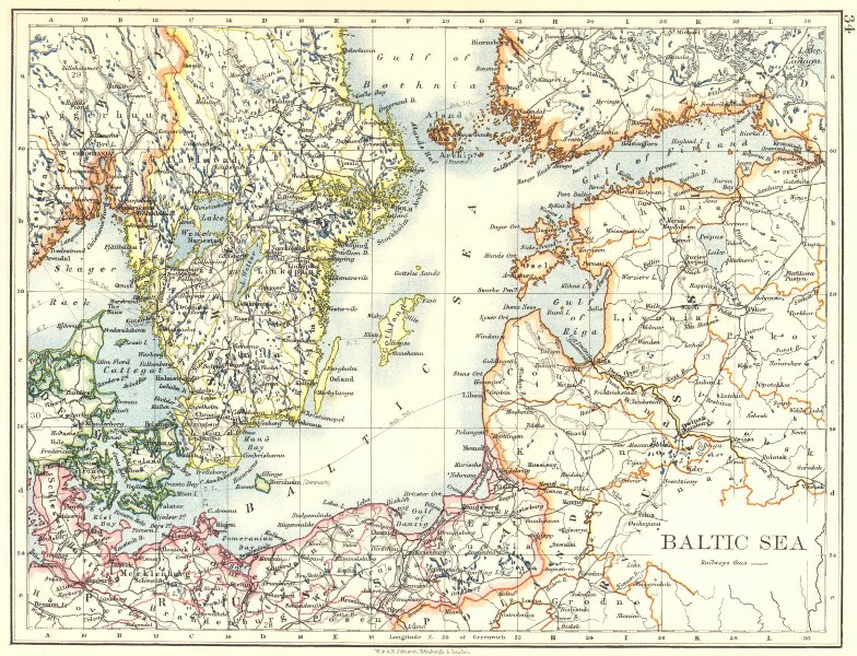 Associate Product BALTIC SEA. Sweden Prussia Denmark Livonia Courland Finland. JOHNSTON 1899 map