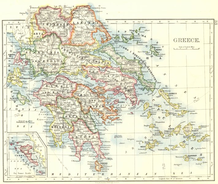 Associate Product GREECE. Morea Thessaly Rumelia Cyclades Aegean Ionian Islands.JOHNSTON 1899 map