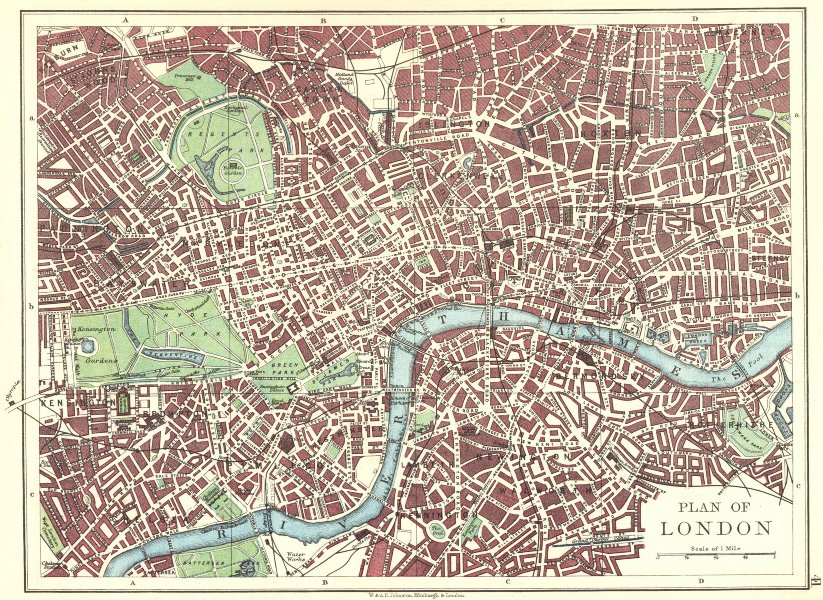 Associate Product LONDON PLAN.West End Pimlico City Southwark Islington Lambeth.JOHNSTON 1899 map