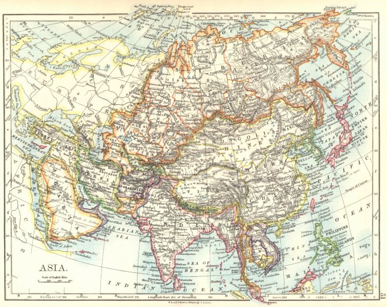 Associate Product ASIA POLITICAL. Persia Siam Hejaz China Japan Corea Turkestan.JOHNSTON 1899 map