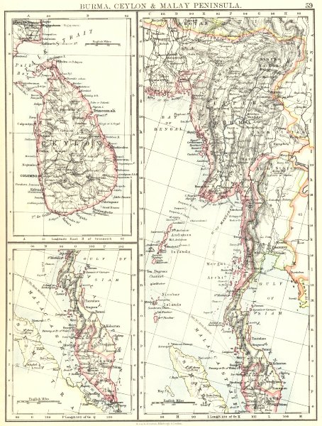 Associate Product BURMA CEYLON MALAY PENINSULA. Straits settlements. Singapore. Siam 1899 map