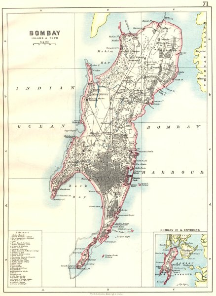 Associate Product BOMBAY ISLAND. City connected by Zion causeway. Mumbai. JOHNSTON 1899 old map
