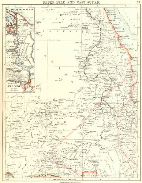 Associate Product UPPER NILE, EAST SUDAN & SUEZ CANAL. Khartoum.White/Blue Nile.JOHNSTON 1899 map