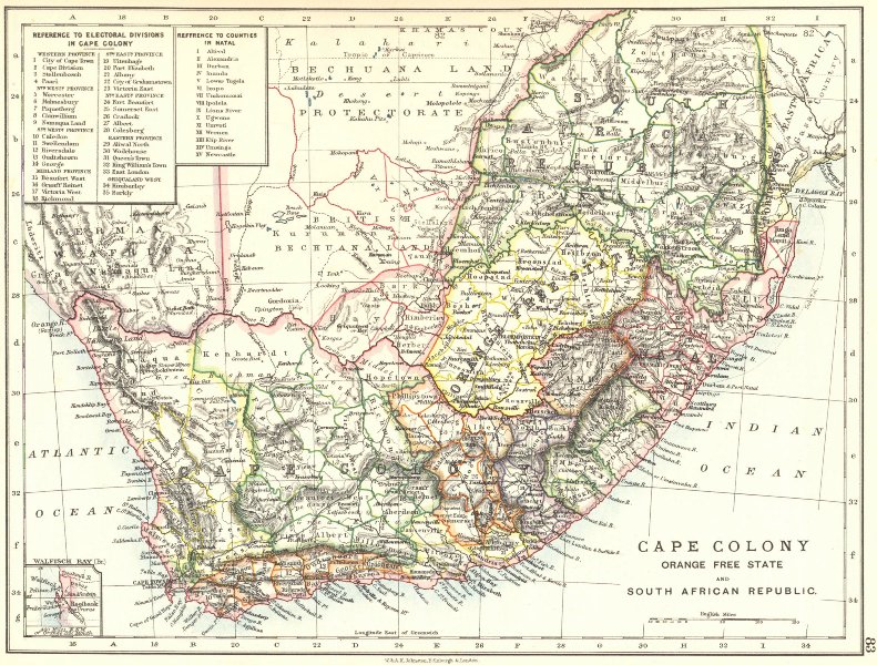 Associate Product COLONIAL SOUTH AFRICA. Cape Colony. Orange Free State. SA Republic 1899 map