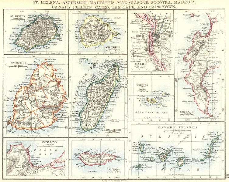 Associate Product AFRICAN ISLANDS.Mauritius Madagascar Madeira Canaries St Helena 1899 old map