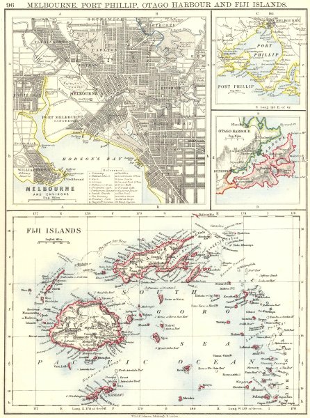 Associate Product AUSTRALASIA. Melbourne plan. Fiji Viti/Vanua Levu. Otago Port Phillip 1899 map
