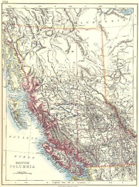 Associate Product BRITISH COLUMBIA. Province map. Railroads. Vancouver island. JOHNSTON 1899