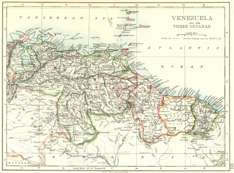 Associate Product VENEZUELA / GUIANAS. Suriname. British French Dutch Guyana. JOHNSTON 1899 map