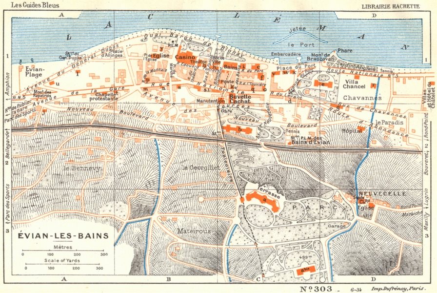 HAUTE-SAVOIE. Evian-les-Bains 1934 old vintage map plan chart