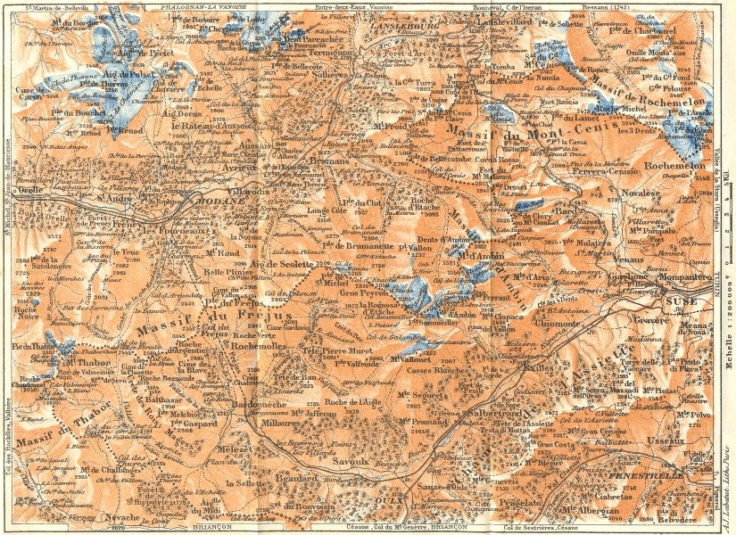 MAURIENNE. de Modane a Suse par Mont-Cenis 1934 old vintage map plan chart