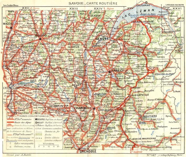 SAVOIE. Carte Routiere 1934 old vintage map plan chart