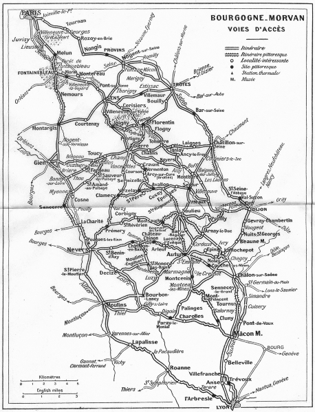 FRANCE. Bourgogne-Morvan Voies D'Acces 1924 old vintage map plan chart